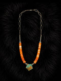 16-18” adj Orange spiny and turquoise necklace