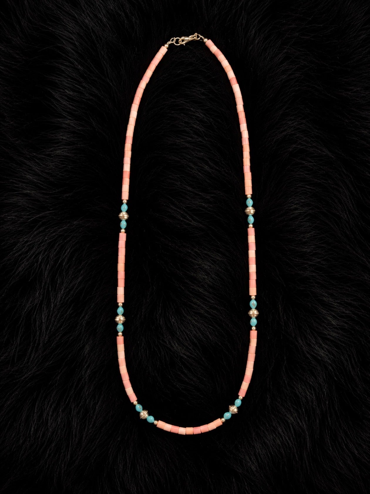 Pink conch and turquoise with sterling silver beads